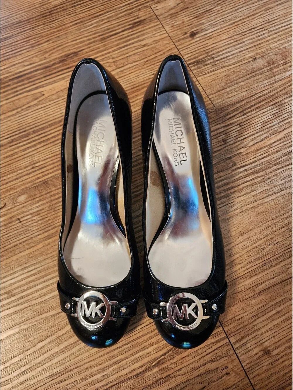 Michael Kors Black Patent Leather Heels with MK Logo Size 8M